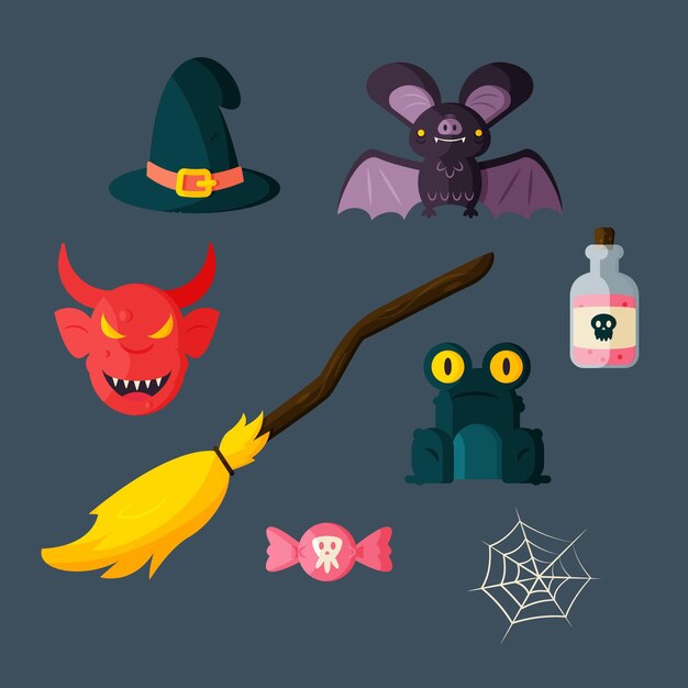 Colección de elementos de halloween de diseño plano