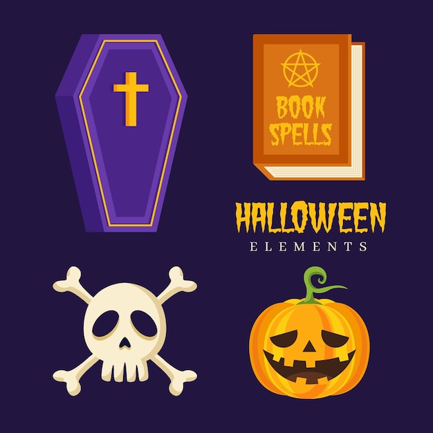 Vector gratuito colección de elementos de halloween de diseño plano