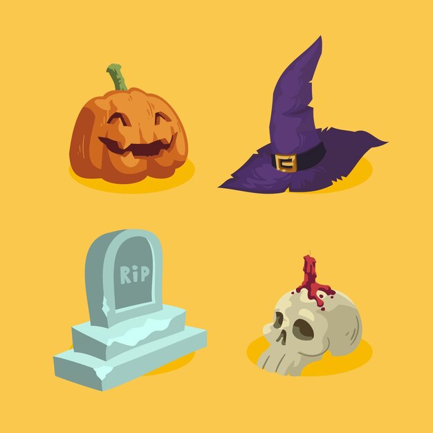 Colección de elementos de halloween de diseño plano