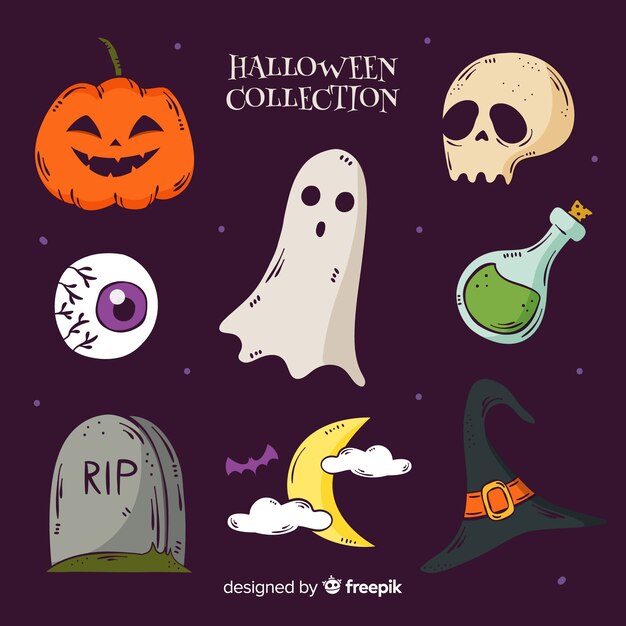 Colección de elementos de halloween pintados a mano