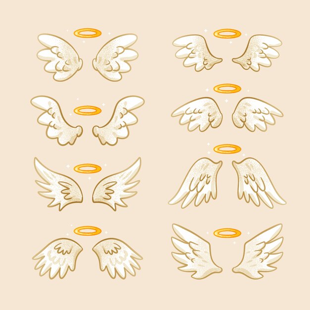 Colección de elementos de halo de ángel dibujados a mano
