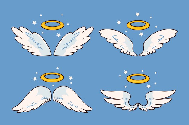Colección de elementos de halo de ángel dibujados a mano