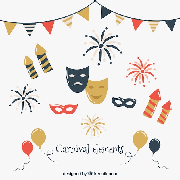 Colección de elementos hechos a mano de carnaval