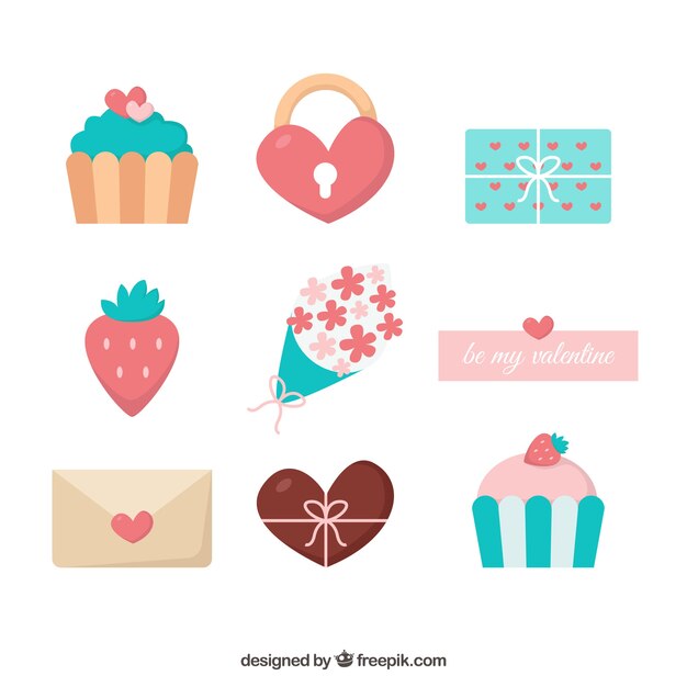 Colección de elementos hechos a mano del día de san valentín
