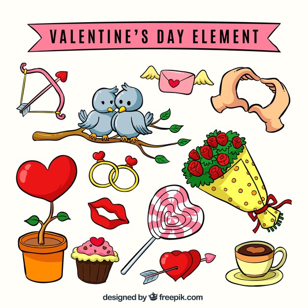 Colección de elementos hechos a mano de san valentín