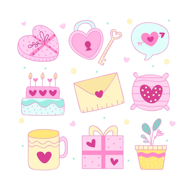 Colección de elementos hechos a mano de san valentín