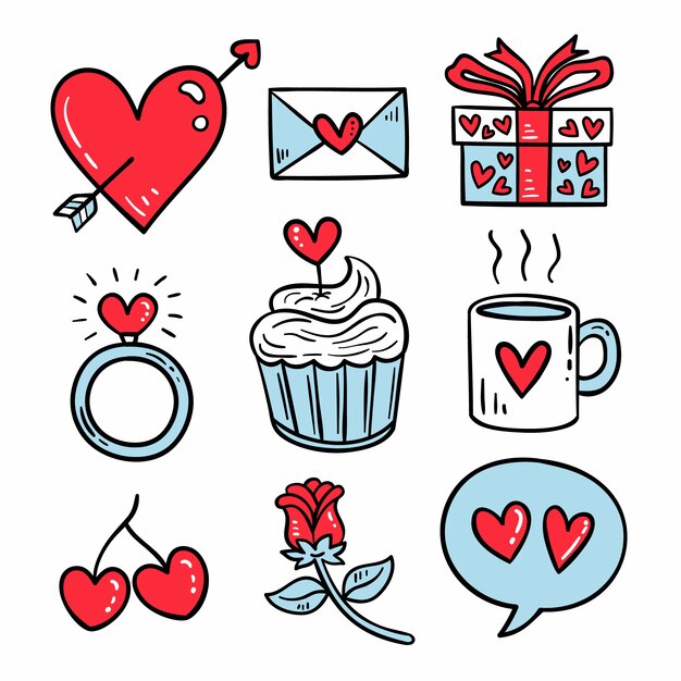 Colección de elementos hechos a mano de san valentín