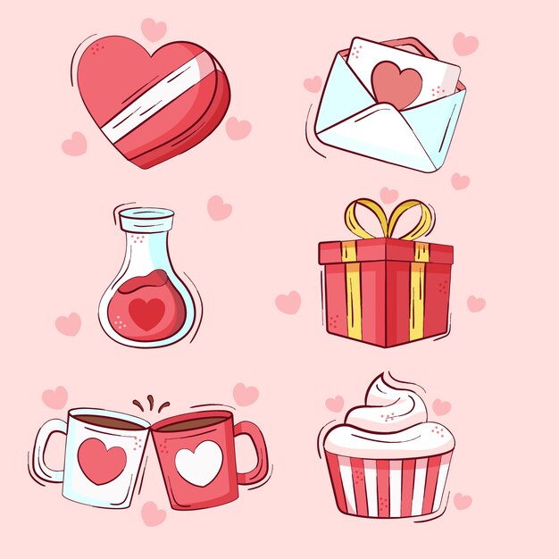 Colección de elementos hechos a mano de san valentín
