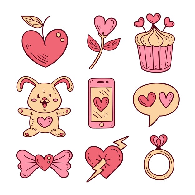 Colección de elementos hechos a mano de san valentín
