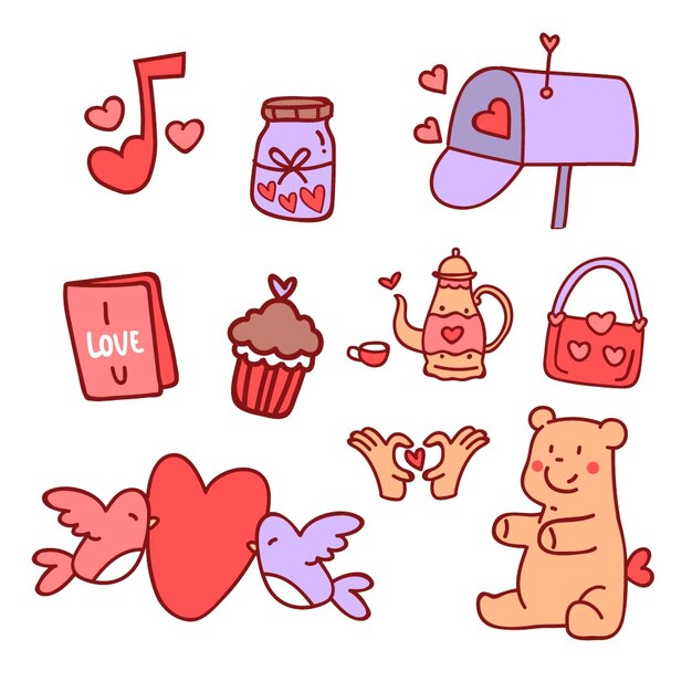 Colección de elementos hechos a mano de san valentín