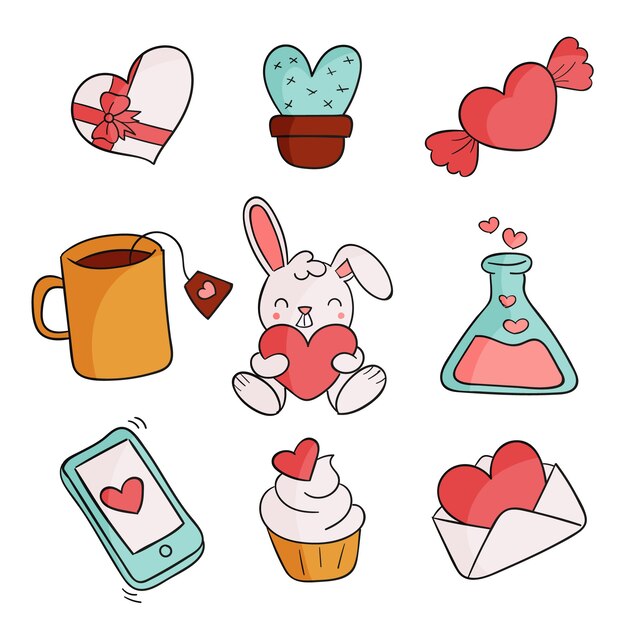 Colección de elementos hechos a mano de san valentín
