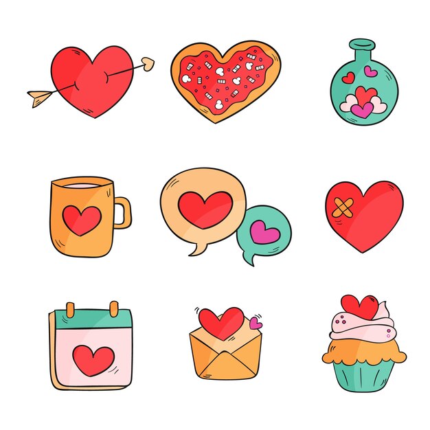 Colección de elementos hechos a mano de san valentín