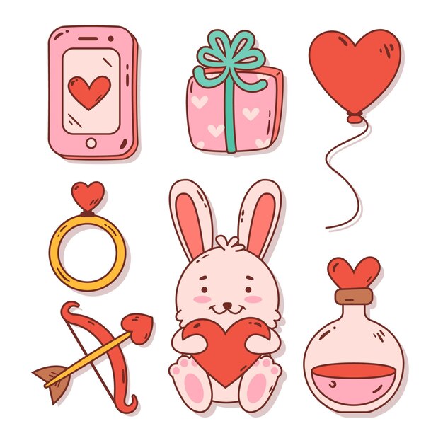 Colección de elementos hechos a mano de san valentín