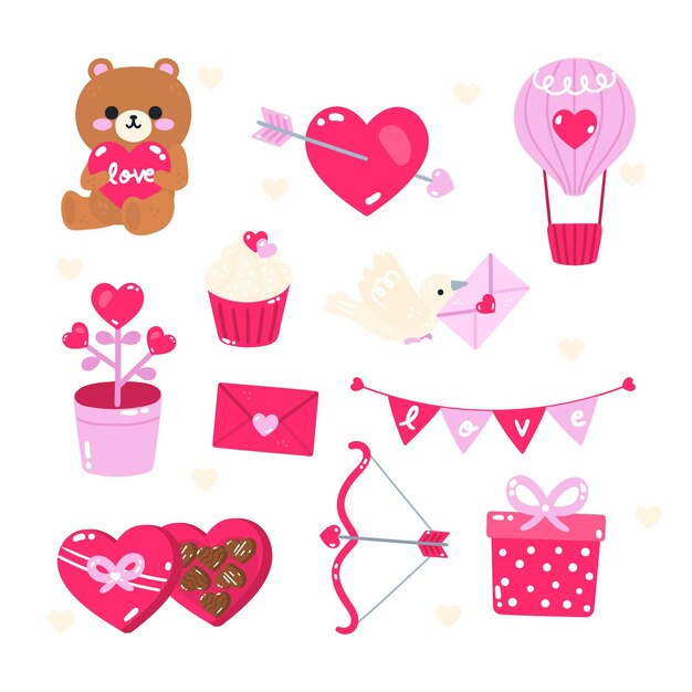 Colección de elementos hechos a mano de san valentín