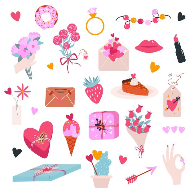 Colección de elementos hechos a mano de san valentín