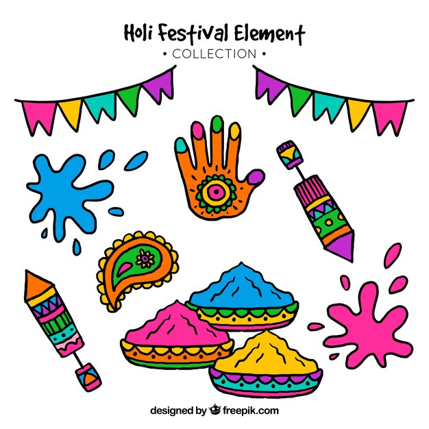 Colección de elementos para el holi festival