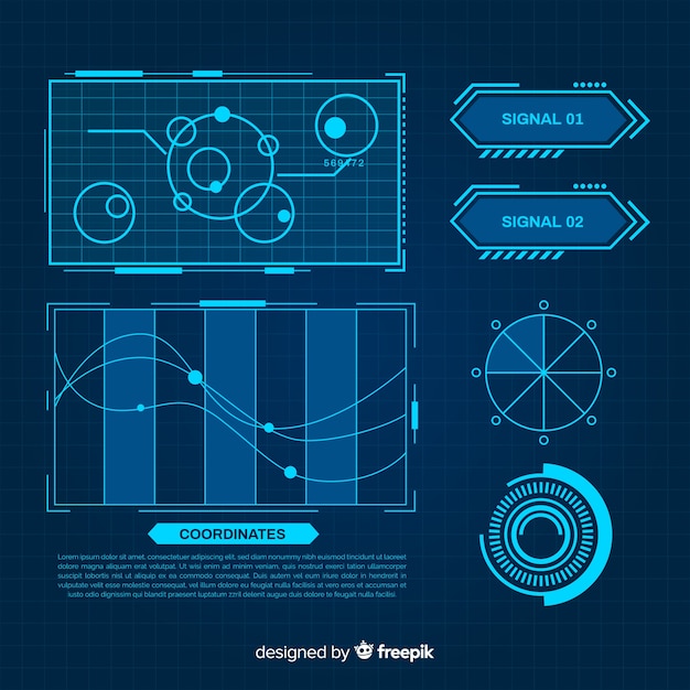 Colección elementos infografía azules futuristas