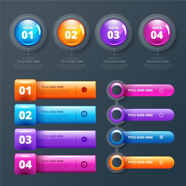Vector gratuito colección de elementos de infografía brillante realista