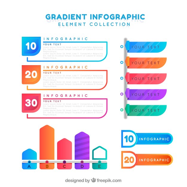 Colección de elementos de infografía con colores degradados