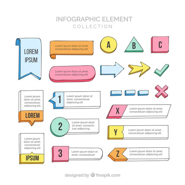Colección de elementos de infografía coloridos en estilo hecho a mano
