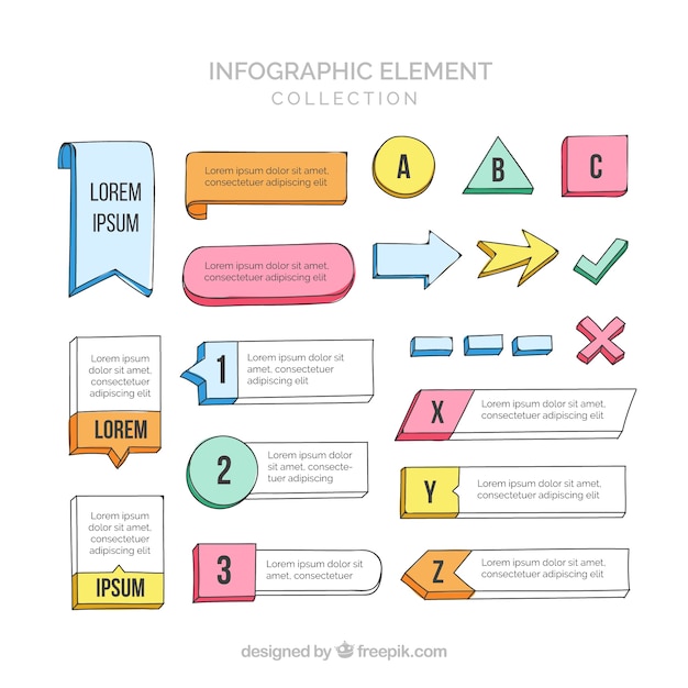 Colección de elementos de infografía coloridos en estilo hecho a mano