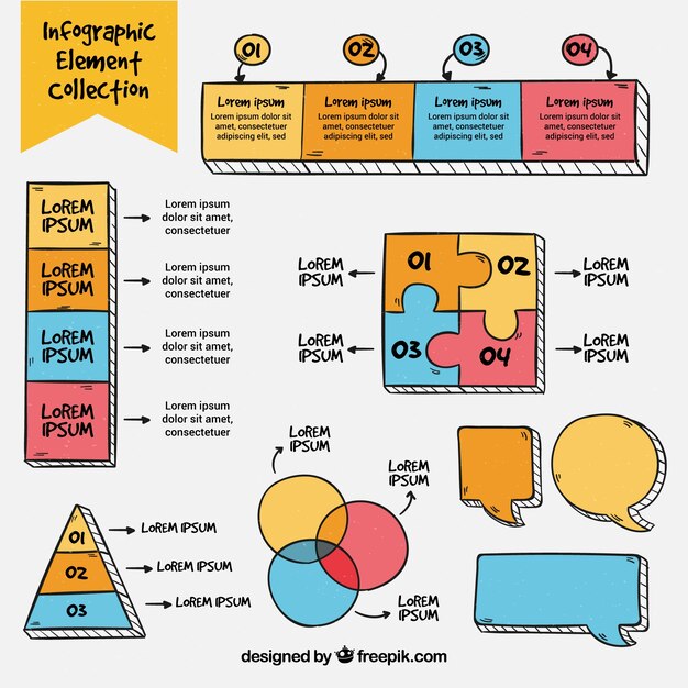 Colección de elementos de infografía coloridos en estilo hecho a mano