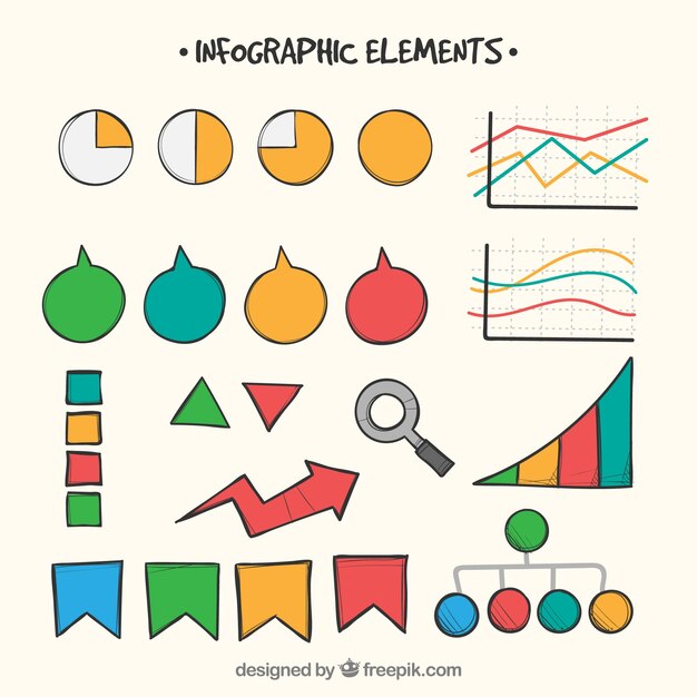 Colección de elementos de infografía coloridos en estilo hecho a mano