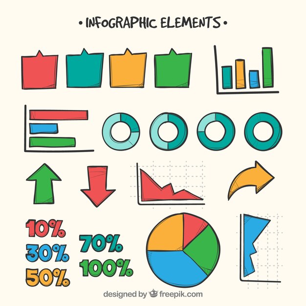 Colección de elementos de infografía coloridos en estilo hecho a mano