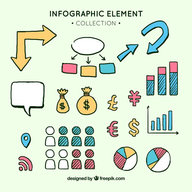 Colección de elementos de infografía coloridos en estilo hecho a mano