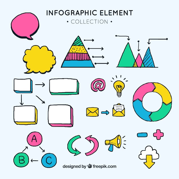 Colección de elementos de infografía coloridos en estilo hecho a mano