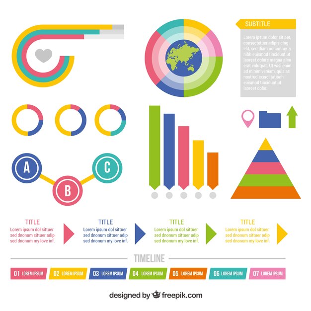 Colección de elementos de infografía coloridos en estilo hecho a mano