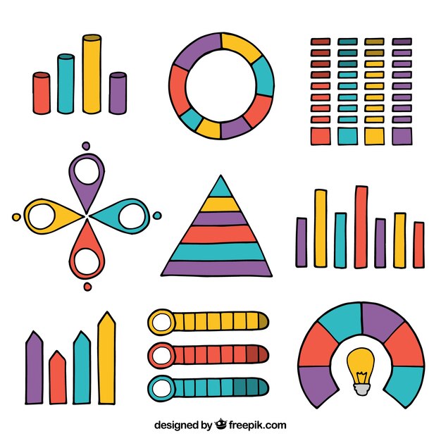 Colección de elementos de infografía coloridos en estilo hecho a mano