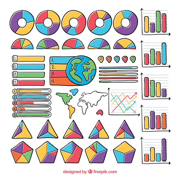 Colección de elementos de infografía coloridos en estilo hecho a mano