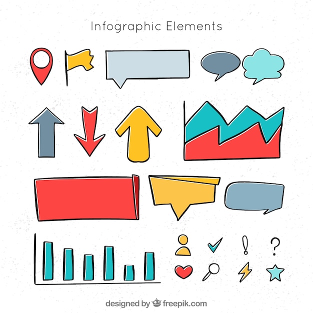 Colección de elementos de infografía coloridos en estilo hecho a mano