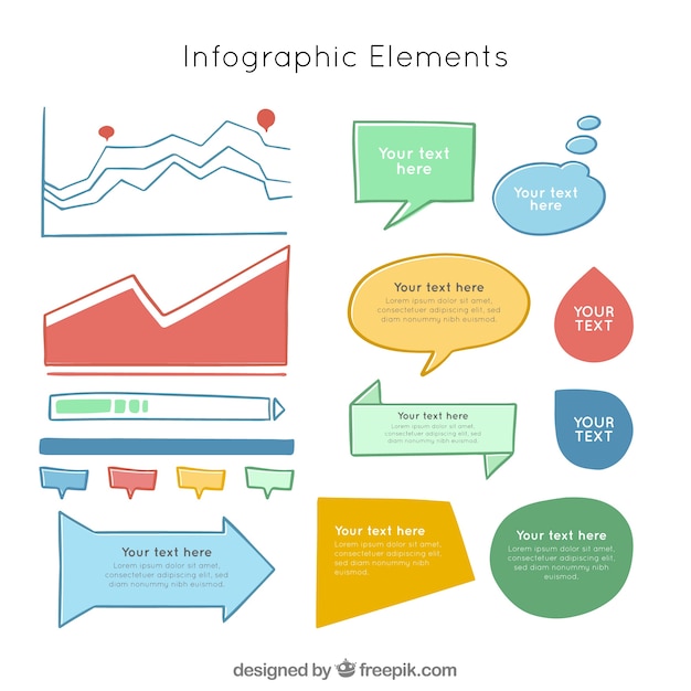 Colección de elementos de infografía coloridos en estilo hecho a mano