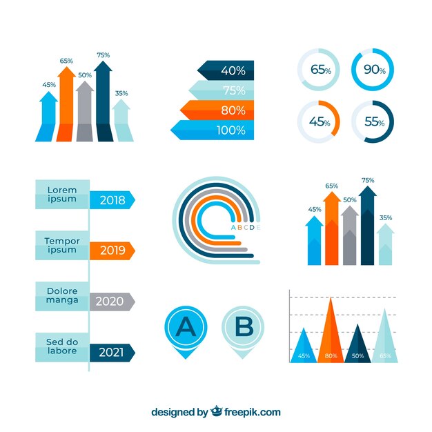 Colección de elementos de infografía coloridos en estilo plano
