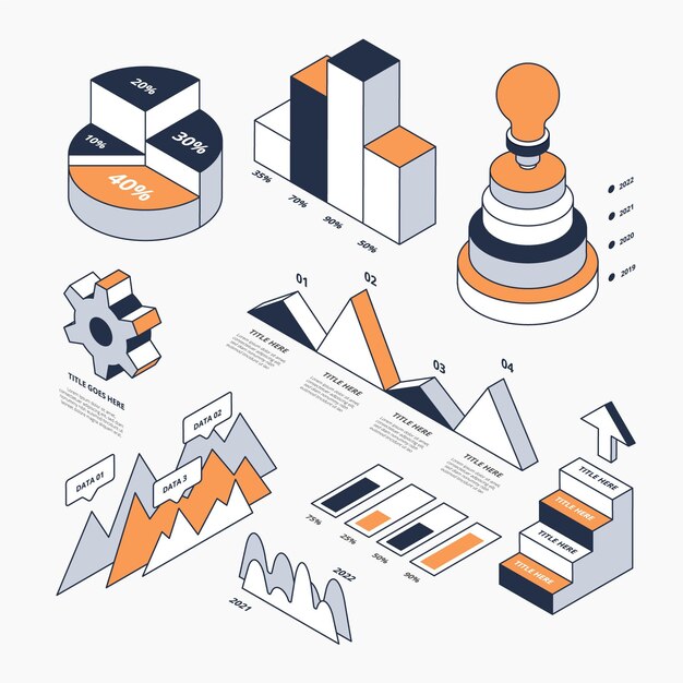 Colección de elementos de infografía de contorno isométrico