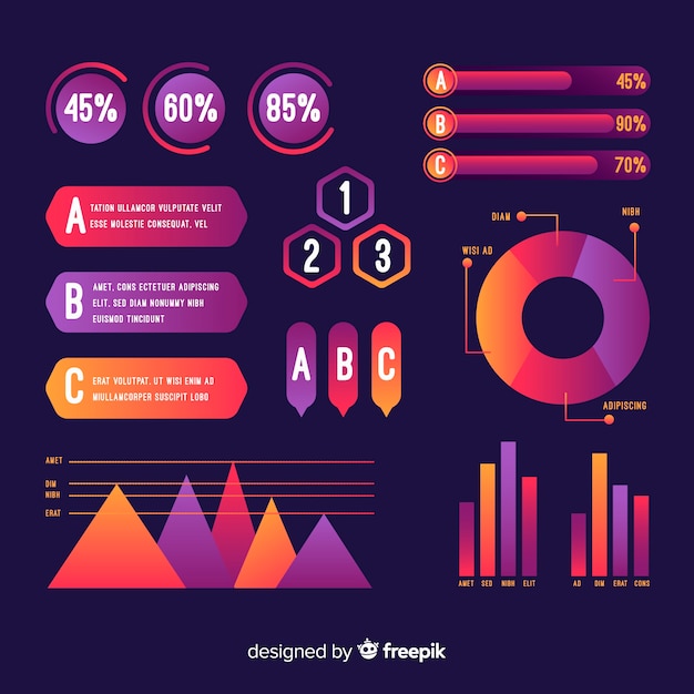 Colección de elementos de infografía degradado.