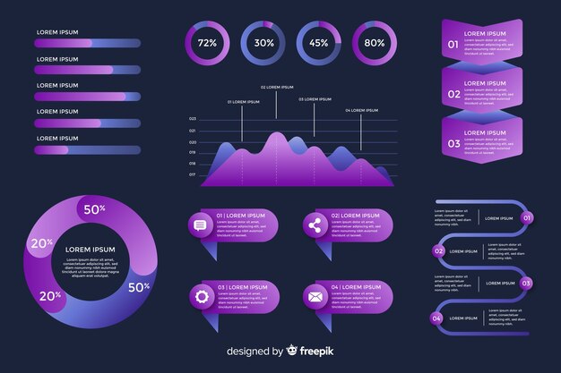 Colección de elementos de infografía degradado.