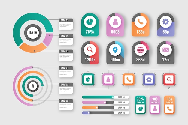 Colección de elementos de infografía degradado.
