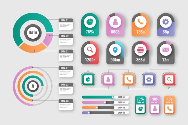 Colección de elementos de infografía degradado.