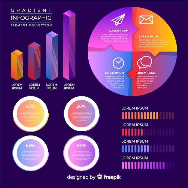 Colección de elementos de infografía con degradado