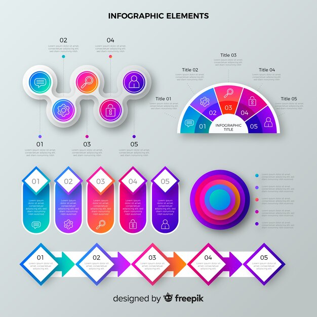 Colección de elementos de infografía con degradado