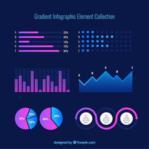 Colección de elementos de infografía degradados