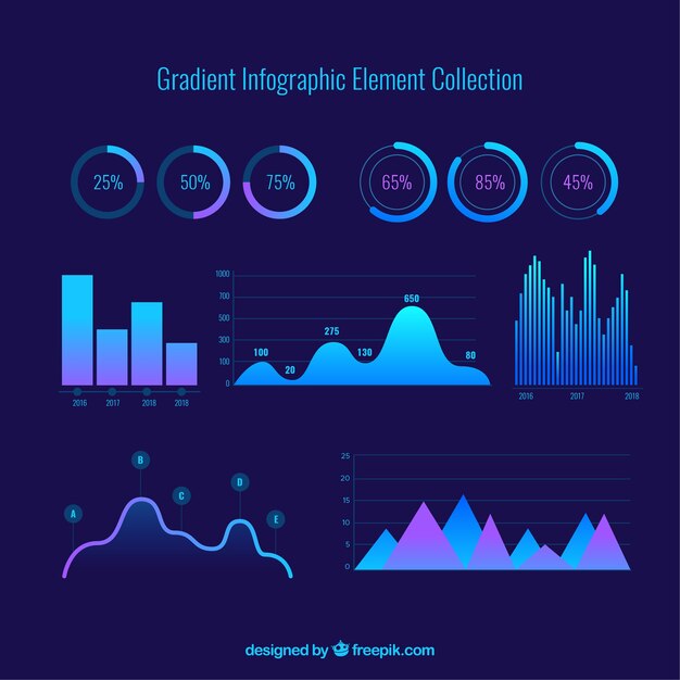 Colección de elementos de infografía degradados