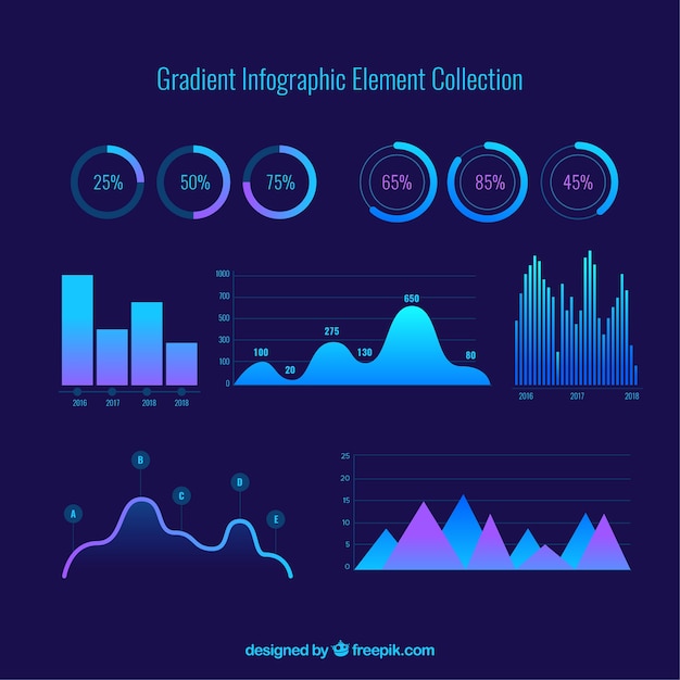 Colección de elementos de infografía degradados