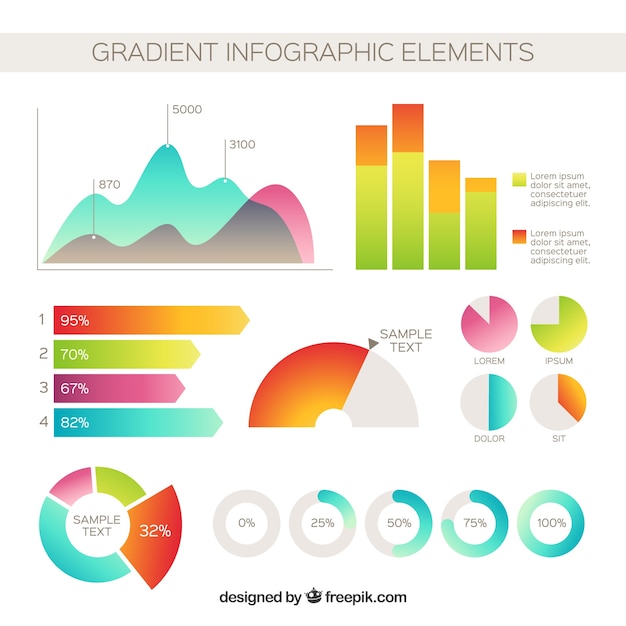 Colección de elementos de infografía degradados