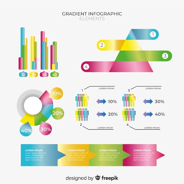 Colección de elementos de infografía degradados