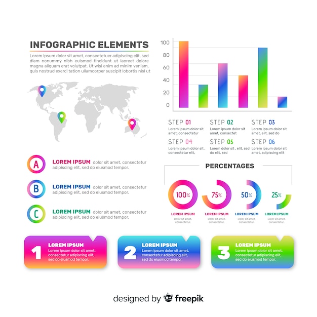 Colección de elementos de infografía degradados