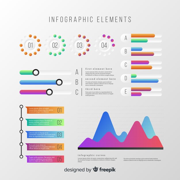 Colección de elementos de infografía degradados